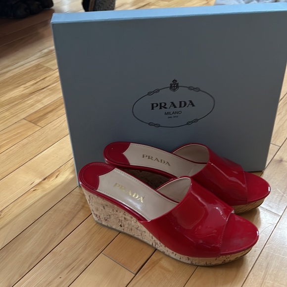 Prada Red Patent Leather Slides - Picture 6 of 8